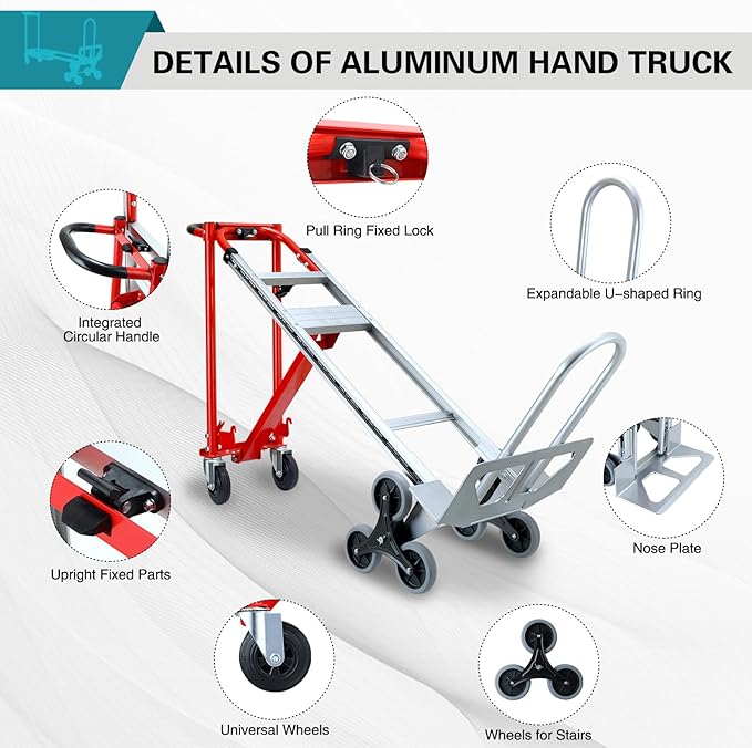 3 in 1 Industrial Convertible Hand Truck Dolly, 1000 LBS Capacity Aluminum Hand - Image 3