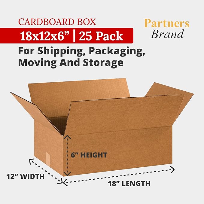Partners Brand 18x12x6 Corrugated Cardboard Boxes, Storage Box - Image 2