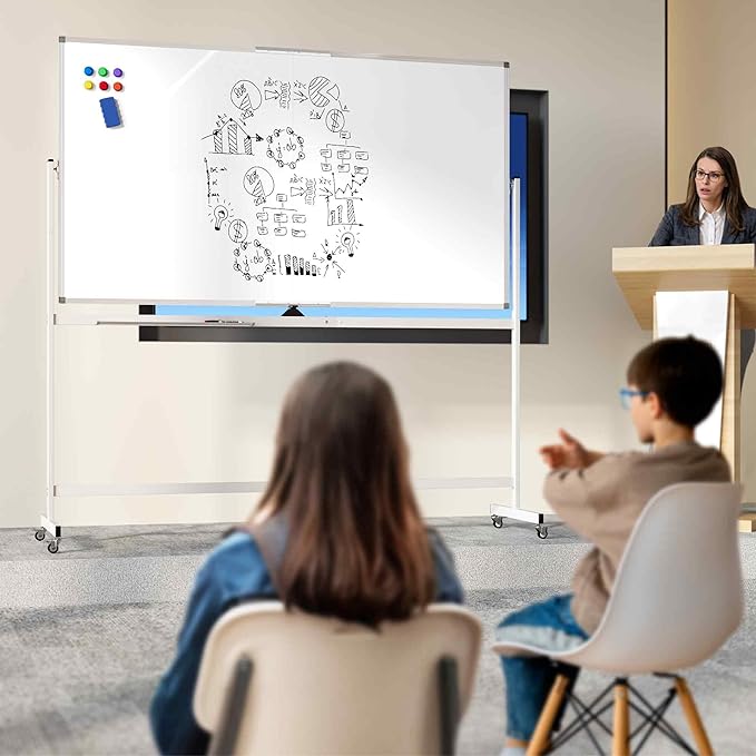 Large Rolling Whiteboard on Wheels, Portable Standing Magnetic Dry Erase Board - Image 2