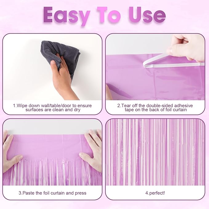 3 Pack 3.3 x 8.2 ft Pastel Purple Foil Fringe Backdrop Curtains, Tinsel - Image 4
