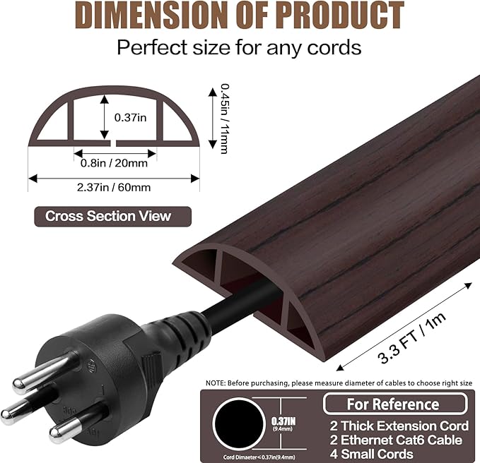 Floor Cord Cover Cavity 0.8"x0.37" Self Adhesive Cord Hider, 3.3FT Low Profile - Image 2