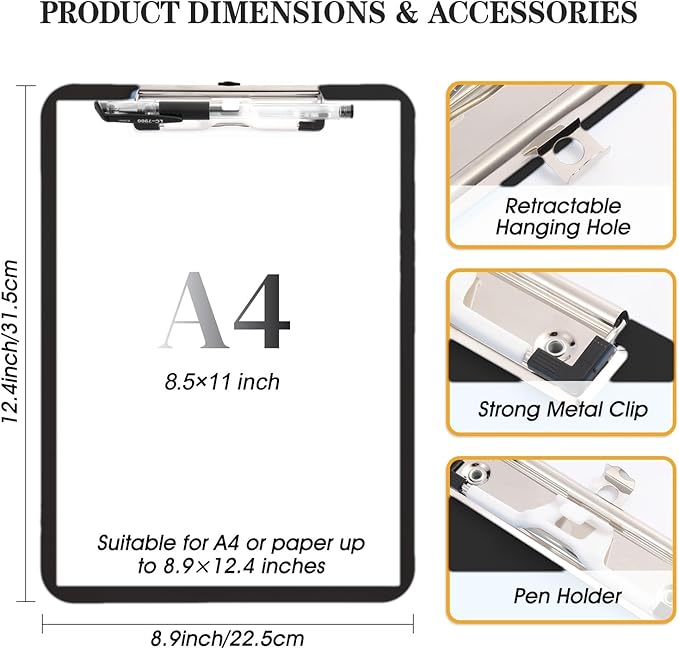 2 PCS Clip Boards 8.5x11, Standard Letter Size A4, Heavy Duty, Hanging - Image 3