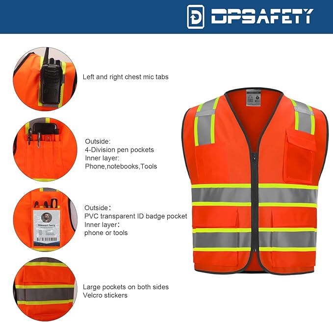 9 Pockets High visibility Class 2 Safety Vest，Hi Vis Vest - Image 3