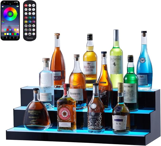VEVOR LED Lighted Liquor Bottle Display, 3 Tiers 30 Inches, Supports USB by VEVOR