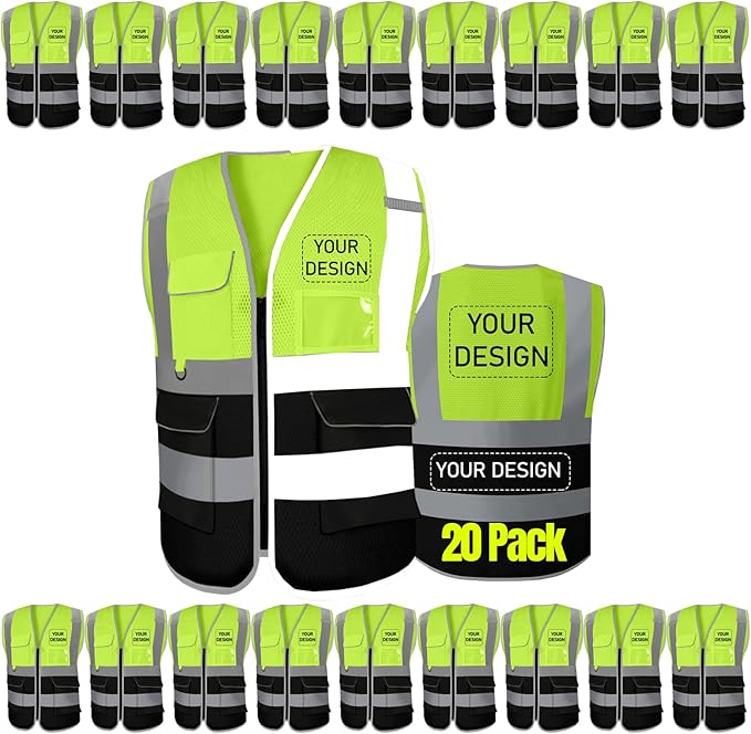 BeautyWill 10/20 Pack Custom Logo Safety Vest, Bulk High Visibility Class 2 by BeautyWill