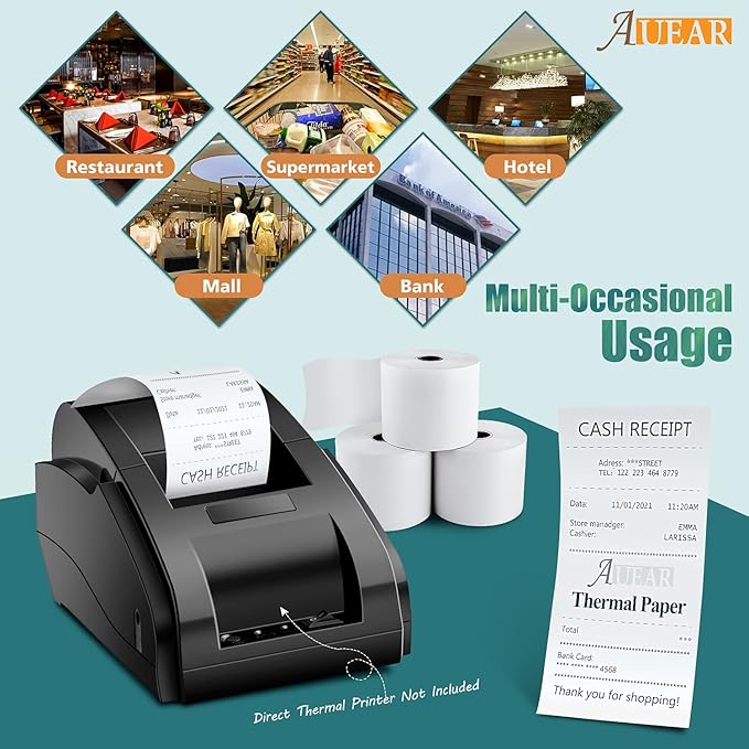 AUEAR, Thermal Cash Register POS Paper Rolls, 2 1/4" x 230' - Image 5