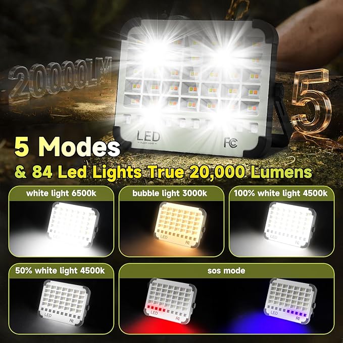 200W LED Solar Work Light, Sinear 20000LM Magnetic Portable Light, 20000mAh - Image 2