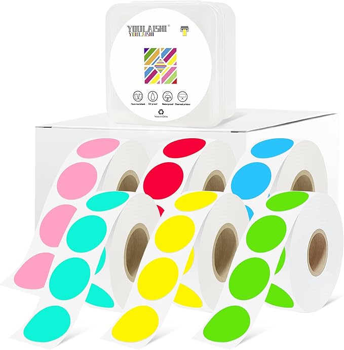 1 Inch Circle Dot Stickers 6000PCS Color Coding Thermal Labels Dots Writable by YOULAISHI