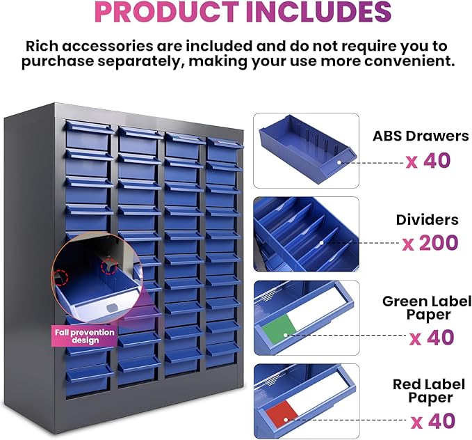 40 Drawers 21x9x25 Inch Bolt and Nut Organizer, Stainless Steel Parts Cabinet - Image 3