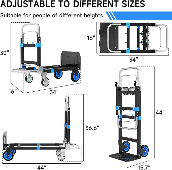 3-in-1 Heavy Duty Folding Hand Truck, 500LB Capacity Convertible Steel Dolly - Image 7