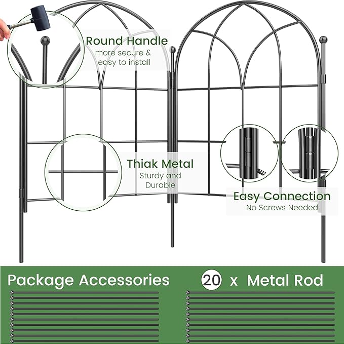 Garden Fences Animal Barrier, 12.55"*16.48" Black Garden Border Fencing - Image 2