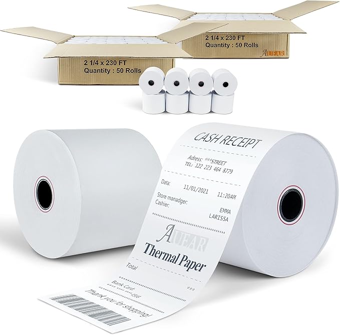 AUEAR, Thermal Cash Register POS Paper Rolls, 2 1/4" x 230' by AUEAR
