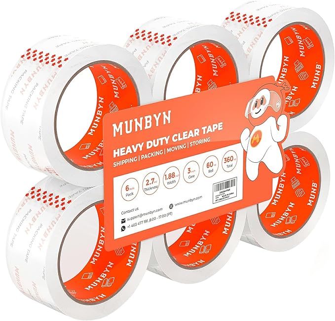 MUNBYN Heavy Duty Packing Tape, 6 Rolls Clear Packing Tape by MUNBYN