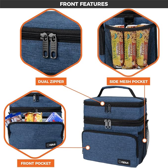 opux Insulated Lunch Bag for Men Women, Large Dual Compartment Cooler Bag - Image 6