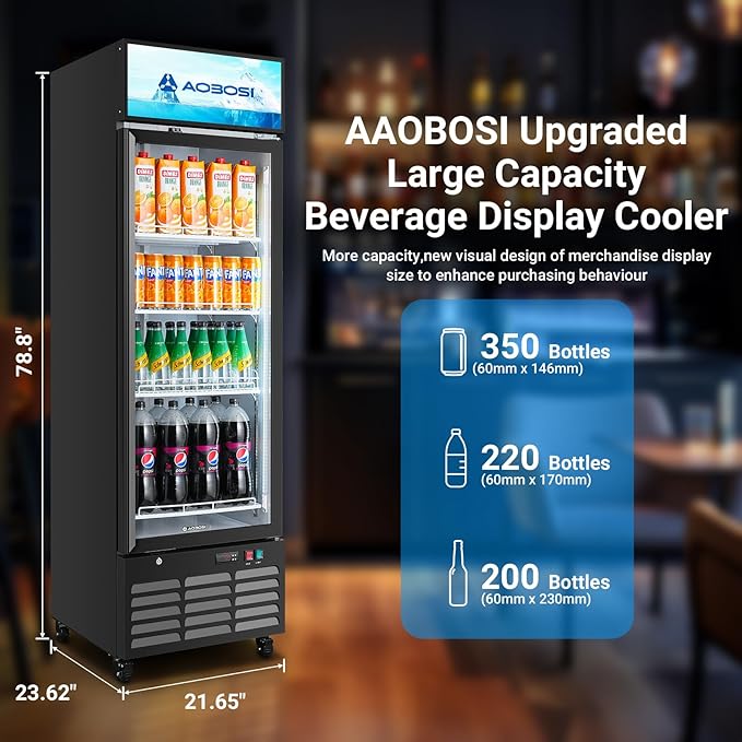 AAOBOSI Commercial Merchandiser Refrigerator, 12.29 Cu.Ft Glass Door Display - Image 7