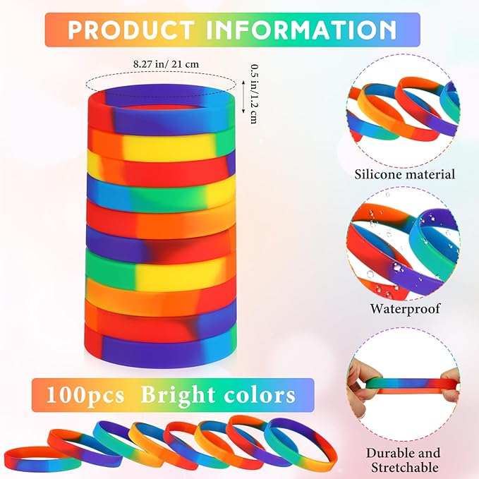 Liliful 100 Pcs Silicone Rubber Wristbands Rubber Wristband Bracelet Bands - Image 2