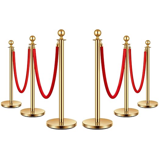 VIVOHOME Stainless Steel Stanchion Post Queue 6PCS Pole w/ 4 Red Velvet Ropes by VIVOHOME