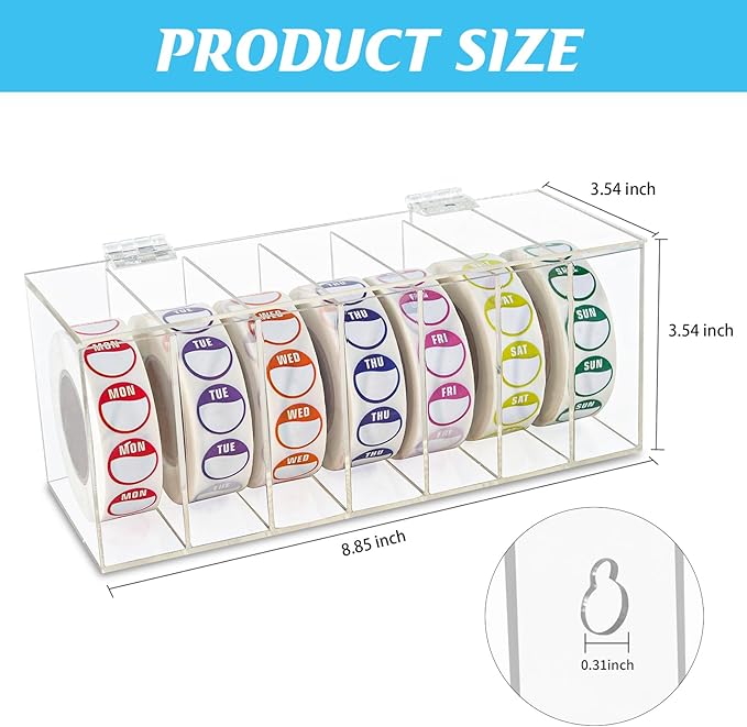 Acrylic Day of The Week Covered Label Dispenser 7-Slot Dispenser Day of The - Image 2
