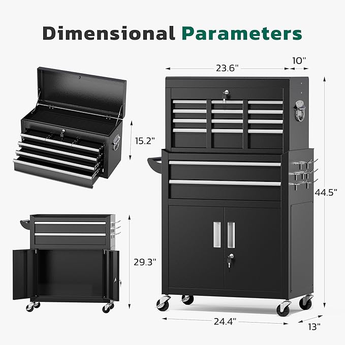 Greenvelly 8-Drawer Rolling Tool Chest, Metal Tool Chest - Image 3