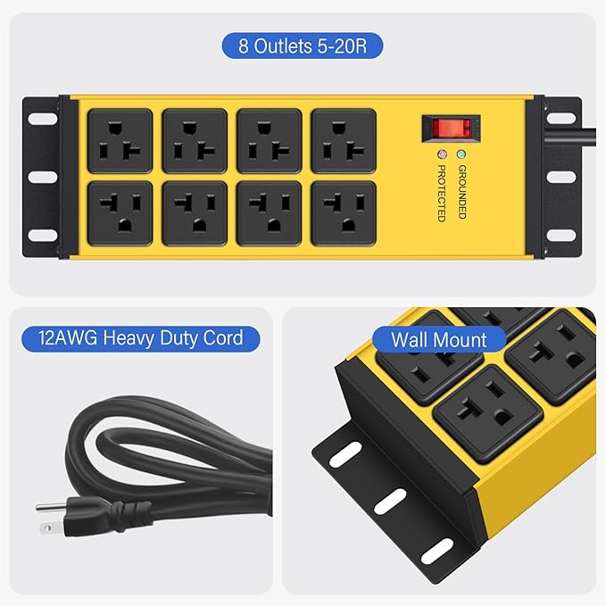 CCCEI Magnetic Heavy Duty Power Strip Surge Protector 20Amp, 12 Gauge High Amp - Image 3