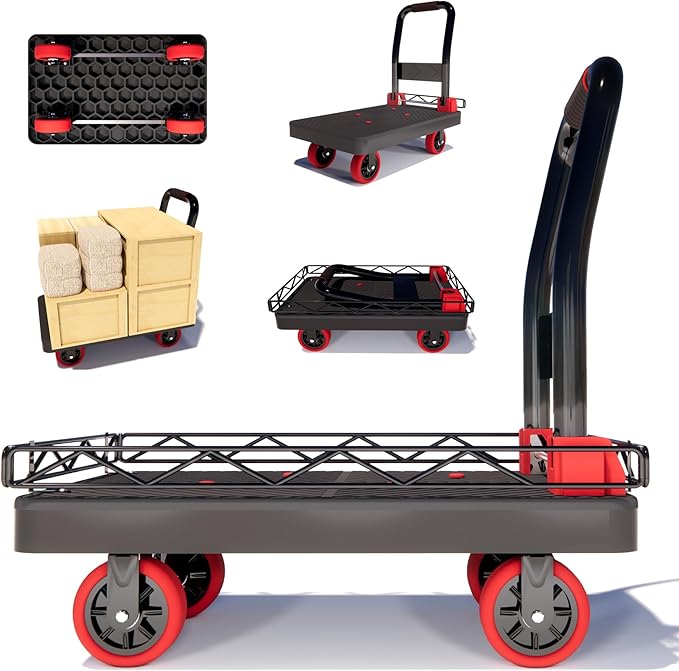 2IN1 Heavy Duty Platform Trucks Flatbed Carts, Push Cart Dolly 1760lbs Capacity by Lomive