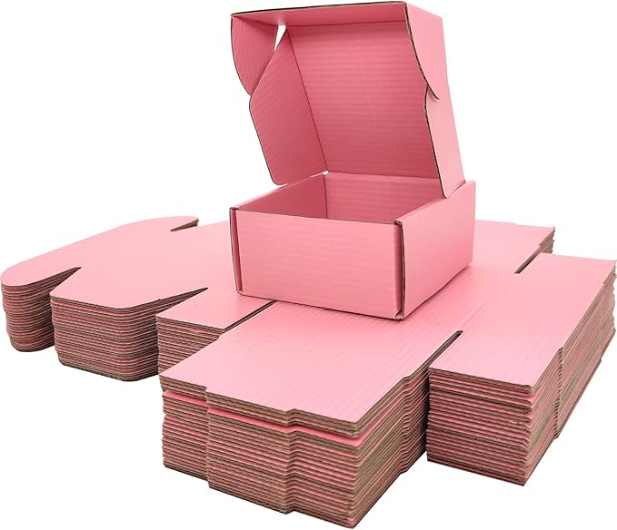Small Pink Shipping Boxes for Small Business Pack of 25-4x4x2 inches Cardboard by Lmuze