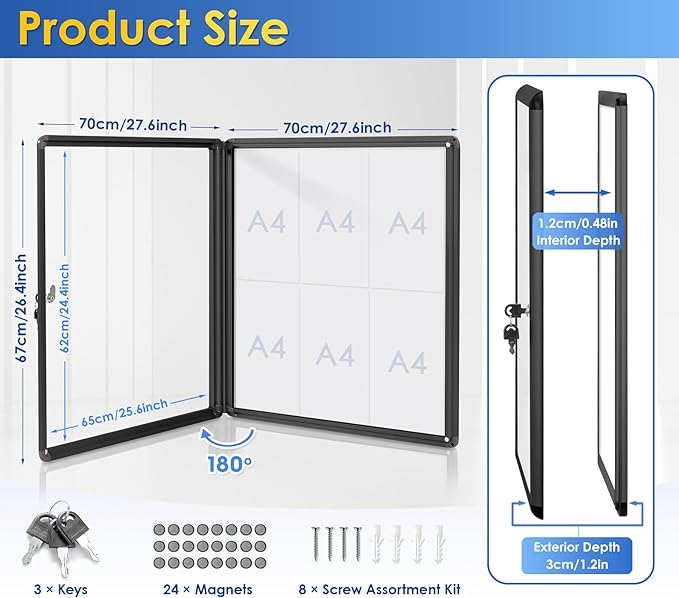 SWANCROWN Lockable Bulletin Boards Black Frame Enclosed Display Case, - Image 2