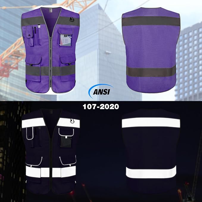 TCCFCCT Safety Vest 9 Pockets High Visibility Reflective Safety Vest - Image 2