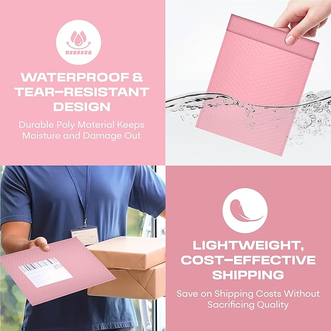 Light Pink Poly Bubble Mailers 7.25x12 inch #1 | Self Seal Padded Envelopes | - Image 7