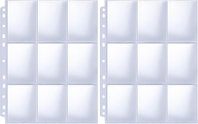 HERKKA Trading Card Sleeve Pages, 200 Pack 9 Pocket Album Pages 11 Holes Fit 3 by HERKKA