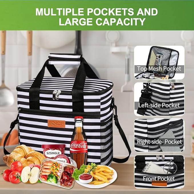 Iknoe Large Cooler Bag Collapsible 24 Can Insulated Bags Leakproof Lunch Cooler - Image 2