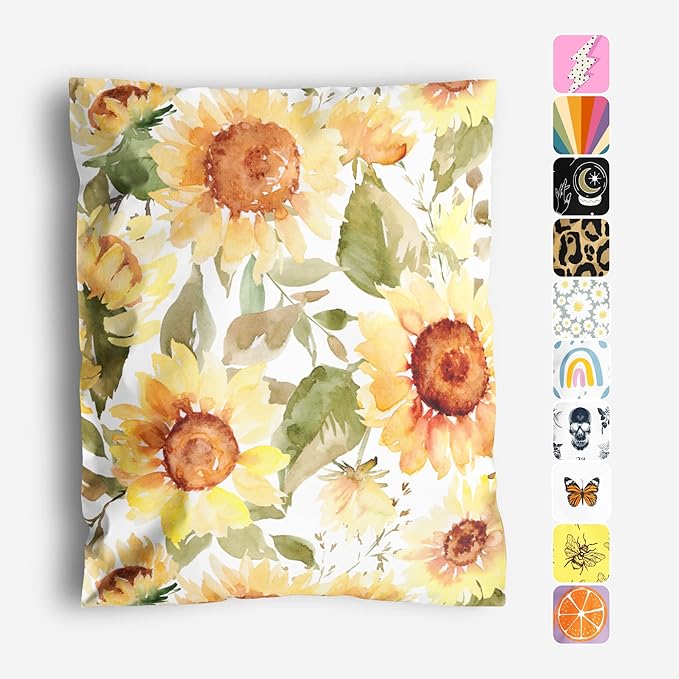 10x13 Poly Mailers – Sunflowers – Waterproof, Tear-Resistant Shipping Bags by PackageMint