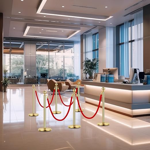 4PCS Gold Stanchion Post, 5 Ft Red Velvet Rope Stainless Steel Crowd Control - Image 7