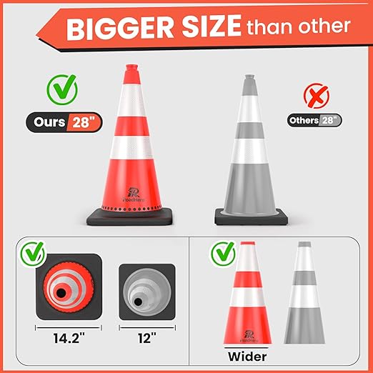 RoadHero 12 Pack Traffic Safety Cones 28 Inch, PVC Cone - Image 2