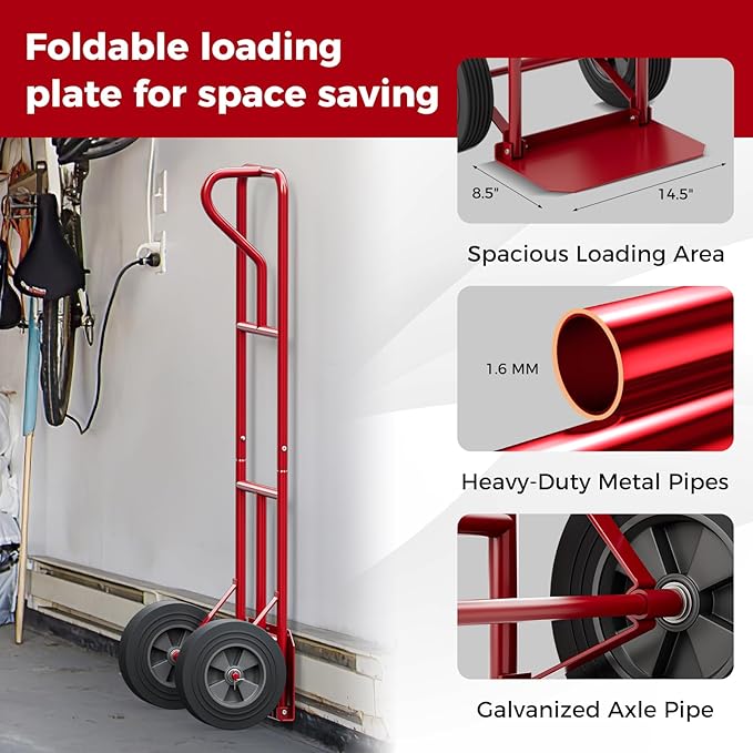 Goplus Hand Truck, P-Handle Hand Truck Dolly w/770LBS Capacity, Vertical Loop - Image 3
