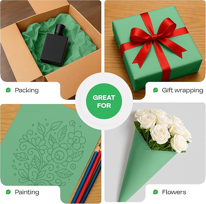 12" x 1200" Christmas Green Kraft Paper Roll - Image 6