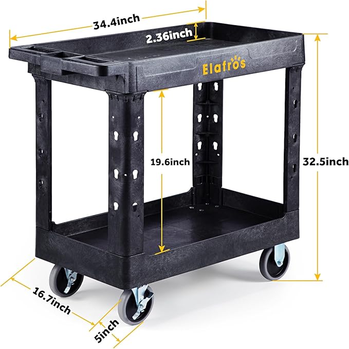 ELAFROS Heavy Duty Plastic Utility Cart 34 x 17 Inch - Image 2