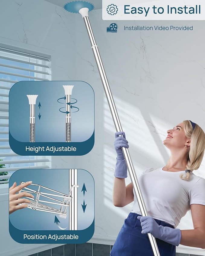 SEIRIONE Corner Shower Caddy Tension Pole, Quick Setup, Rust-Free Bathroom - Image 4