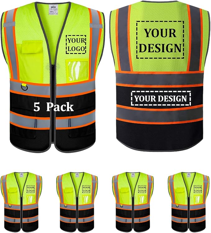 Custom Mesh Safety Vest 5 Pack Customized Logo Class 2 High Visibility by BeautyWill