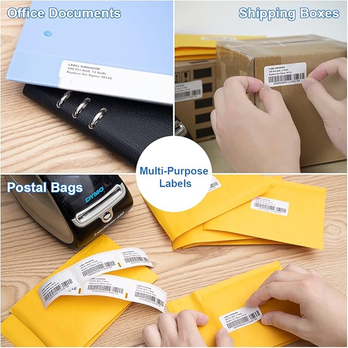 Label KINGDOM 12 Rolls Compatible Dymo 1" x 2-1/8" Multipurpose Labels - Image 6