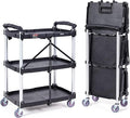 VEVOR Foldable Utility Service Cart, 165LBS 3 Shelf Heavy Duty Plastic Rolling by VEVOR