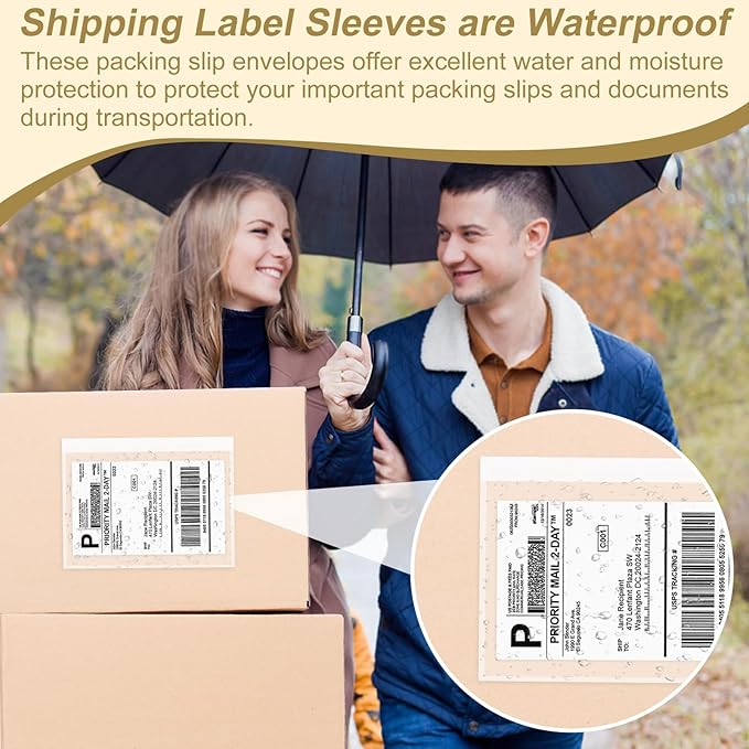 AZUREAL 100PCS Shipping Label Sleeves, 7.5" x 5.5" Packing Slip Pouches - Image 5