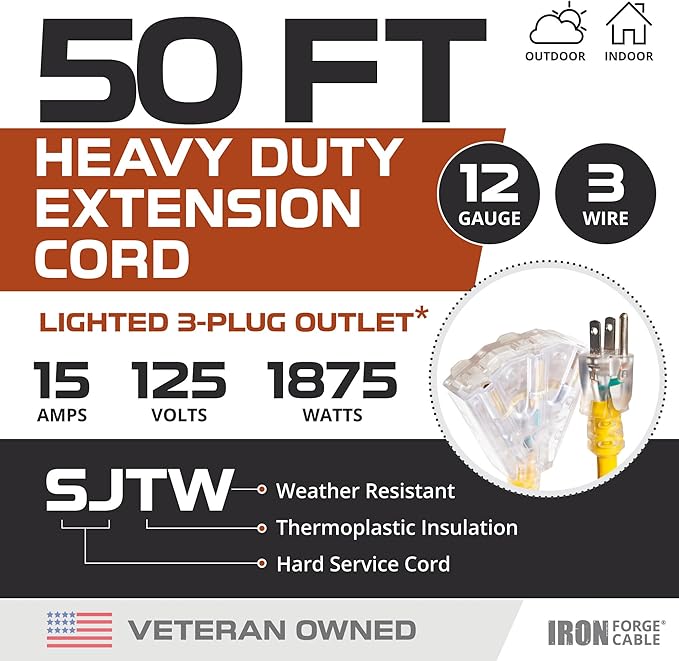 Iron Forge Cable 2 Pack 50 Foot Lighted Outdoor Extension Cord - Image 3