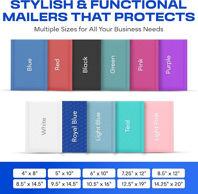 Royal Blue Poly Bubble Mailers 8.5x12 inch #2 | Self Seal Padded Envelopes | - Image 7