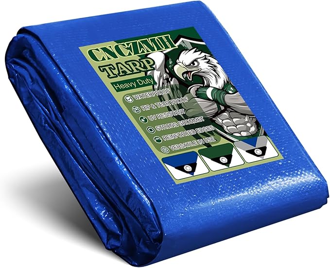 Tarp Waterproof 12x16 Feet, 8 Mil Thick Finished Size Blue Poly Tarpaulin by CNCZMH