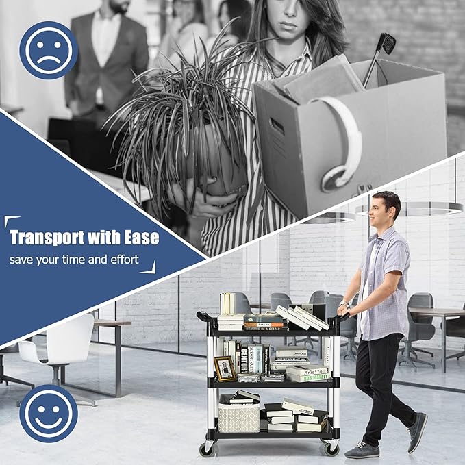 Goplus 3-Tier Utility Cart, Heavy-Duty Service Cart w/Lockable Wheels & Double - Image 4