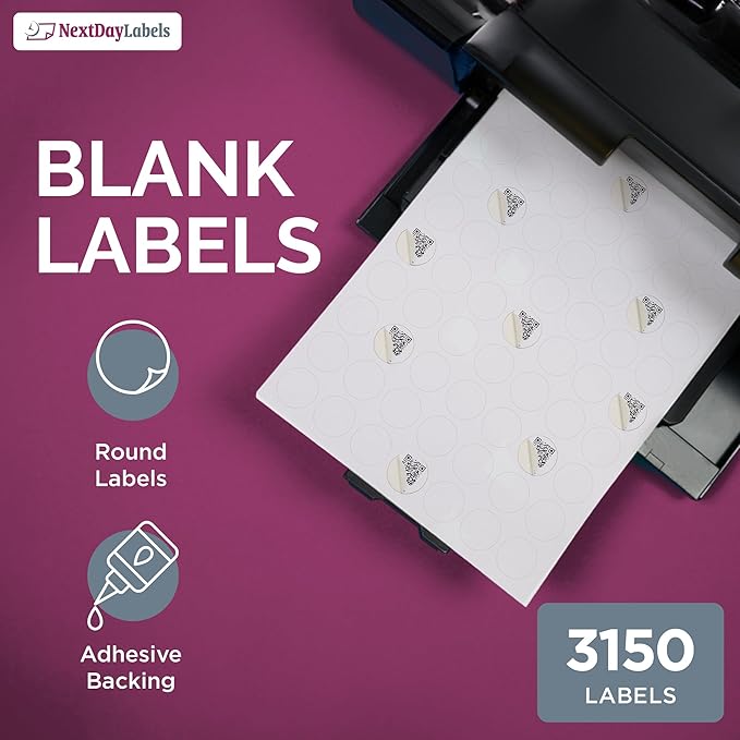 NextDayLabels - 1 Inch Round Circle Stickers - Matte White Blank Laser/Inkjet - Image 5
