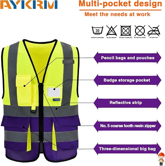 Yellow&Purple 4XL-5XLHigh Visibility Safety Vest - Image 2