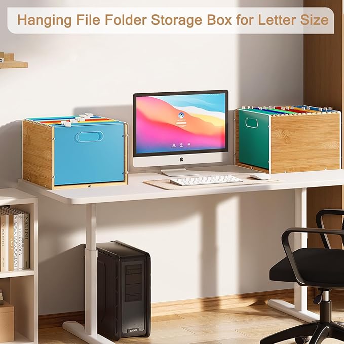 Hanging File Organizer, Bamboo Filing Box File Crate Organizer Storage Boxes - Image 9