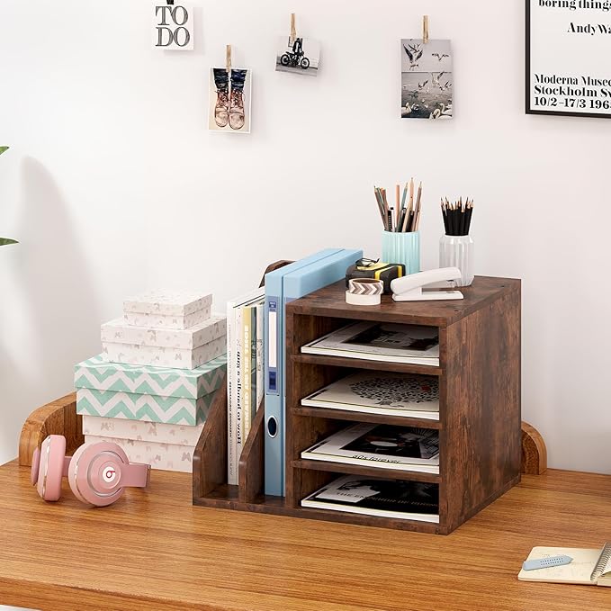Wood Desk Organizer File Holder, Wooden Mail Organizer Countertop - Image 6